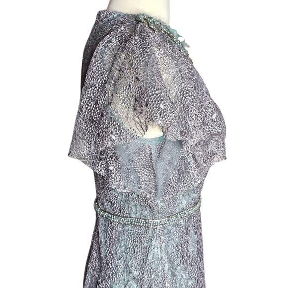 Mac Duggal Embellished Lace High Neck Formal Dress In Sage & Silver Size 2 NWT - Picture 11 of 14